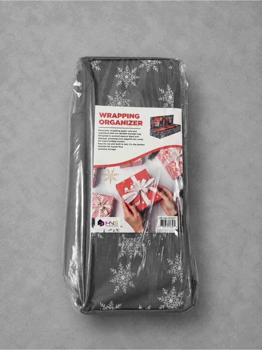 HOLDN’ STORAGE Premium Wrapping Paper Storage Container, Grey w/ Snowflakes